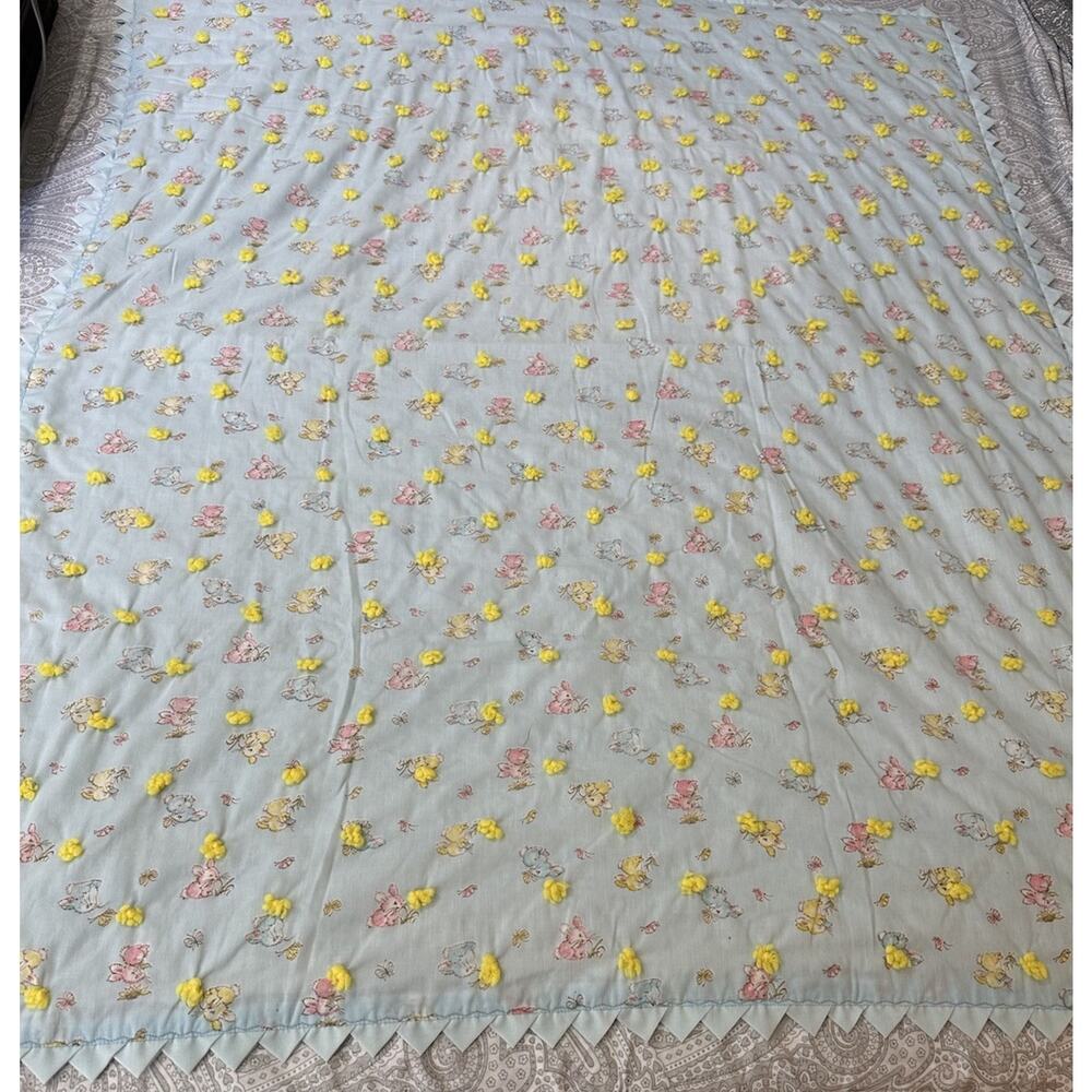 VTG Antique Hand Made Baby Quilt Hand Tied Unisex‎ Blanket Nursery 48 X 42 Bunny